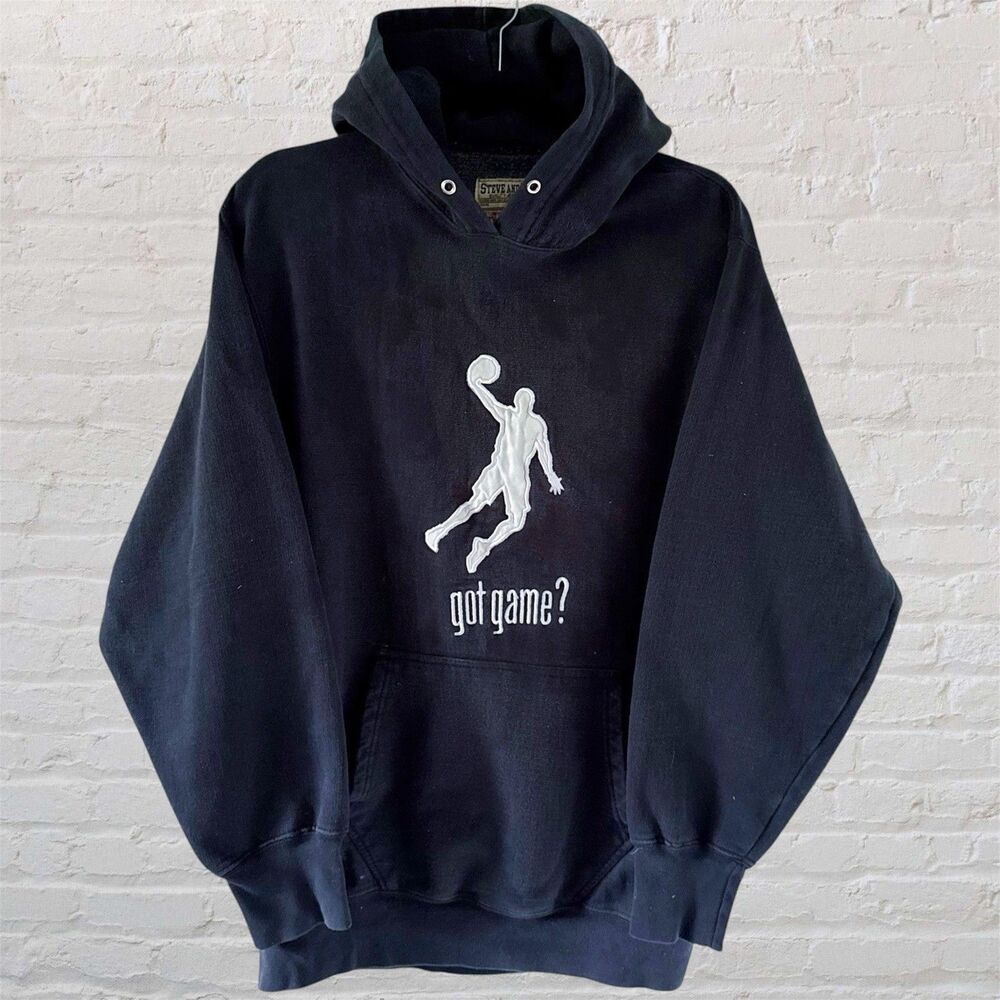 Vintage Steve & Barry's Got Game Basketball Hoodie Medium Black Retro Y2K Skate